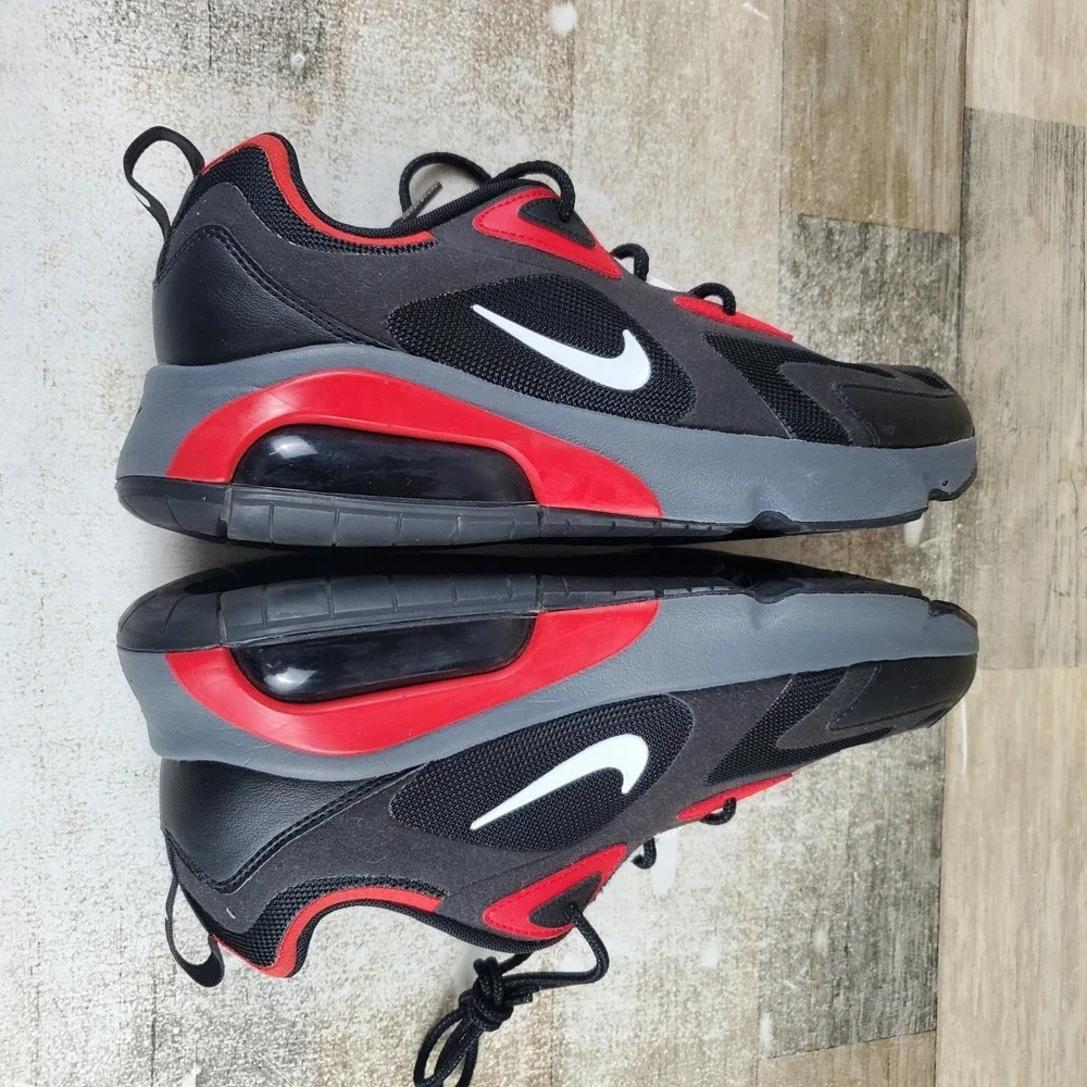 Nike Air Max 200 Mens Shoes Sz 8 Athletic Black University Red Lace Up Sneakers